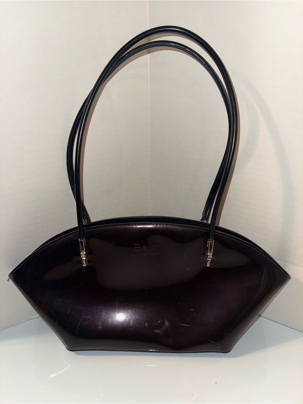 Patent Leather Shoulder Bag in Deep Plum